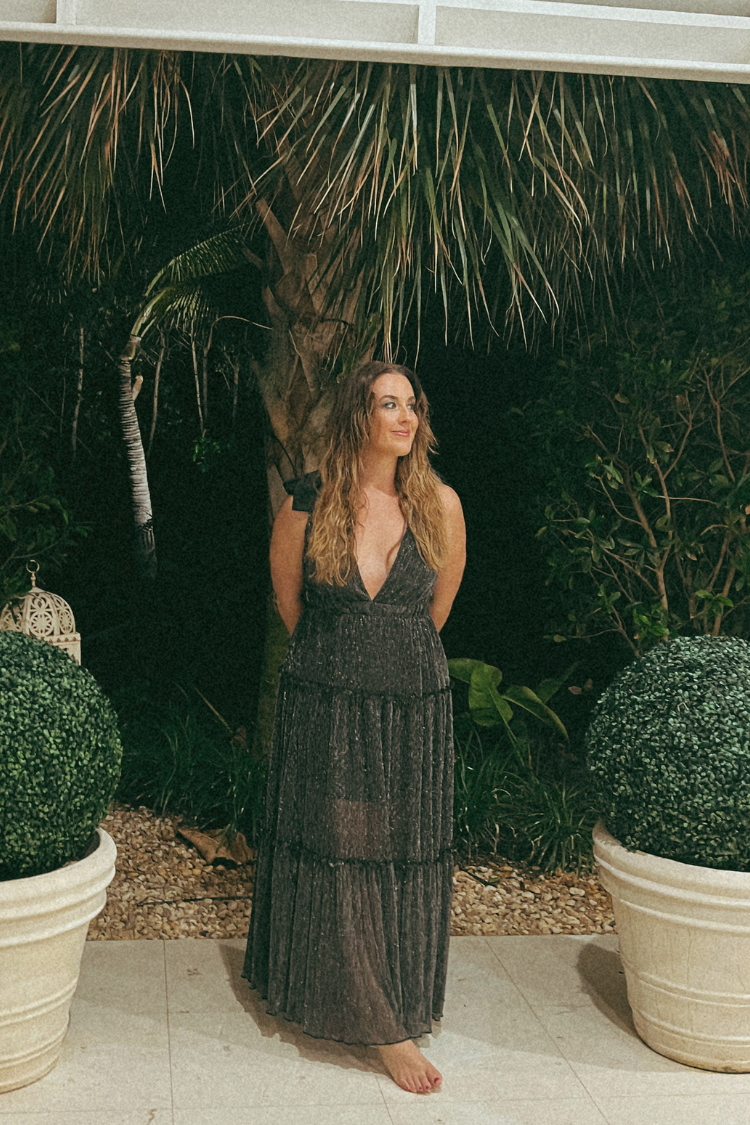 HalleSilverMetallicMaxiDressinsizeM