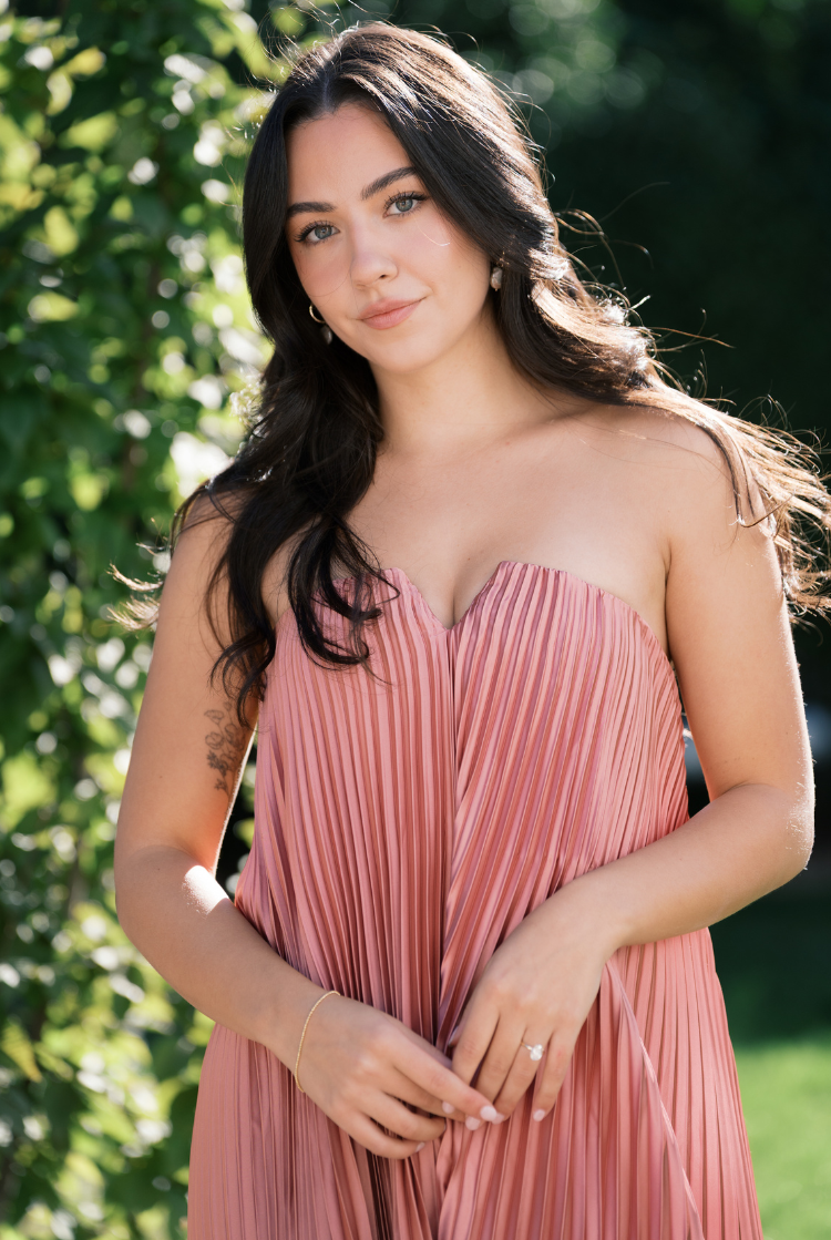 deep pink pleated strapless maxi dress for wedding guest dress, pink wedding guest dress