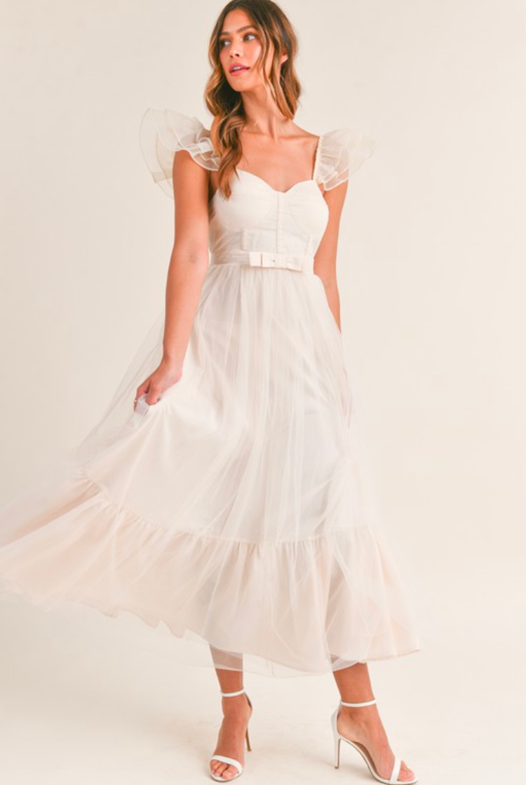 orsay cream midi dress with bow detail for bridal shower