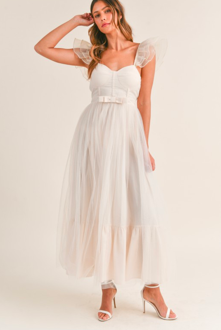 orsay cream midi dress with bow detail for bridal shower