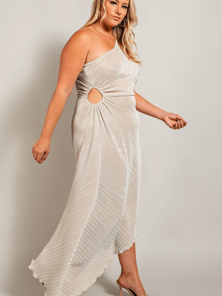 Olympia Pearl Plisse One Shoulder Gown - Plus
