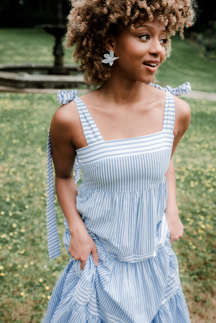st simons blue and white striped cotton maxi dress
