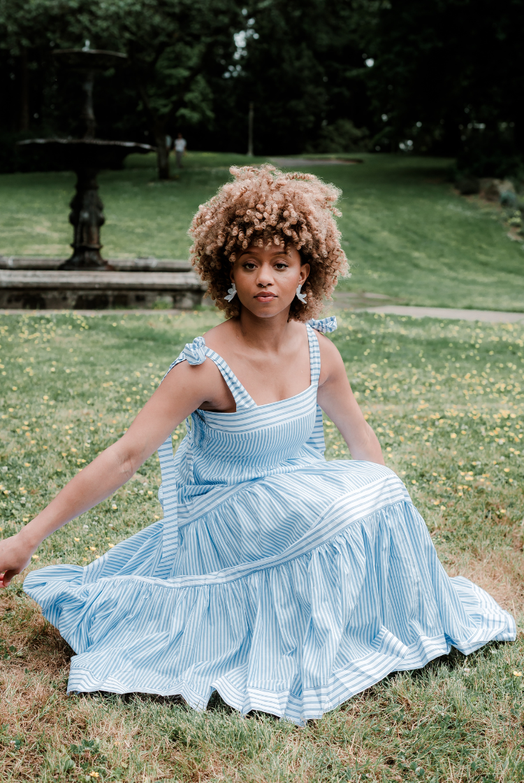 st simons blue and white striped cotton maxi dress
