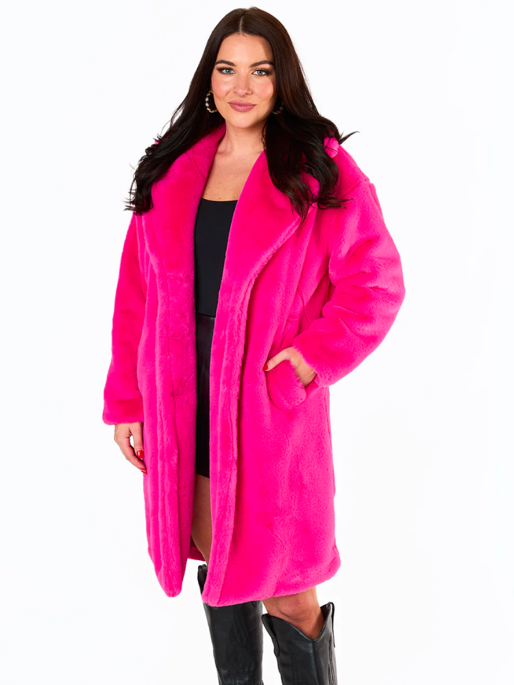 Zoe Oversized Faux Fur Hot Pink Coat - FINAL SALE