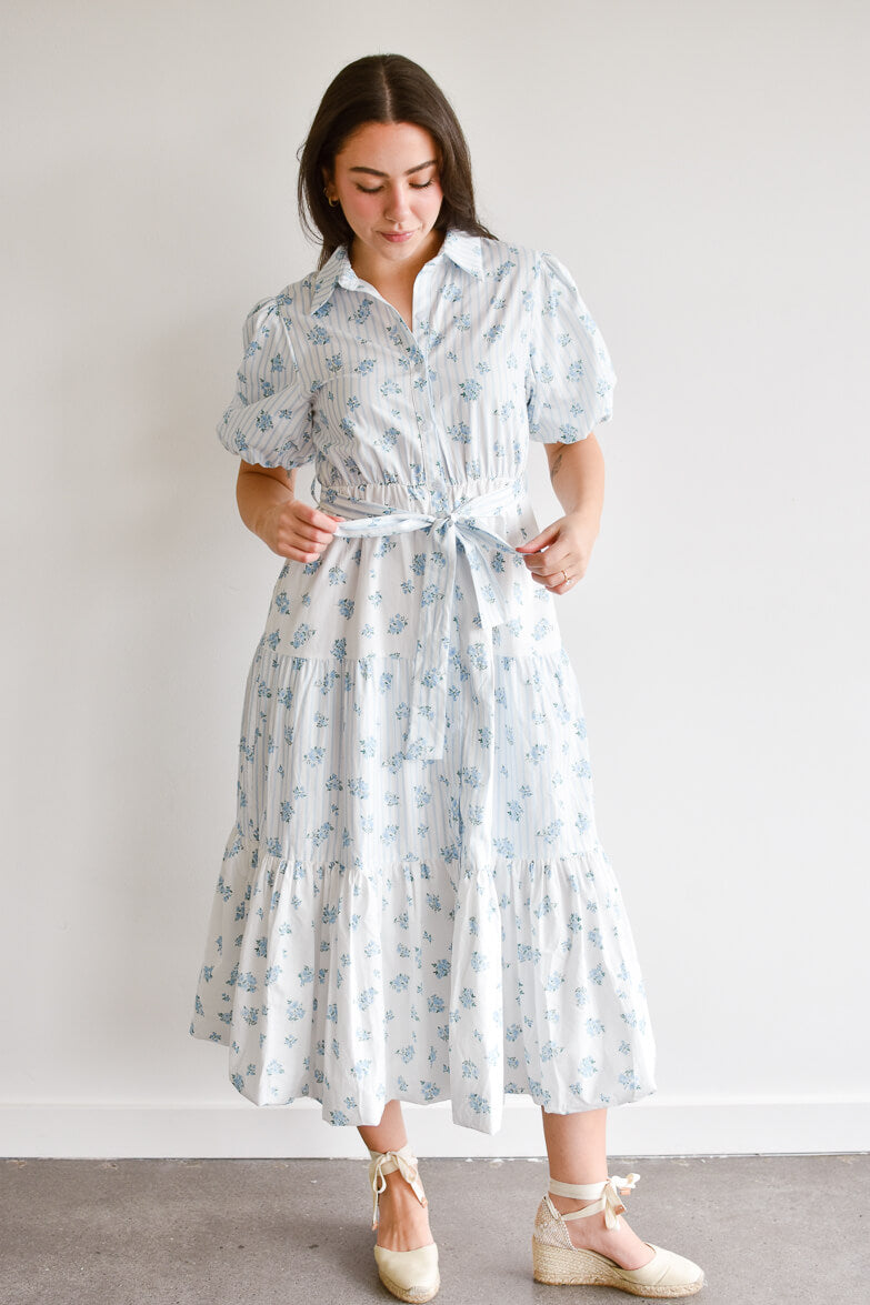 Bluebell Blue and White Floral Midi Dress