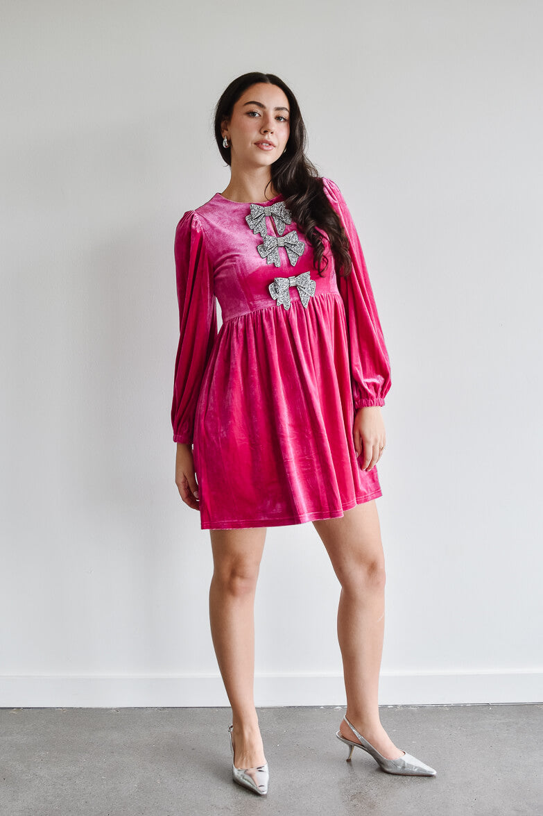 Brigette Bow Velvet Mini Dress