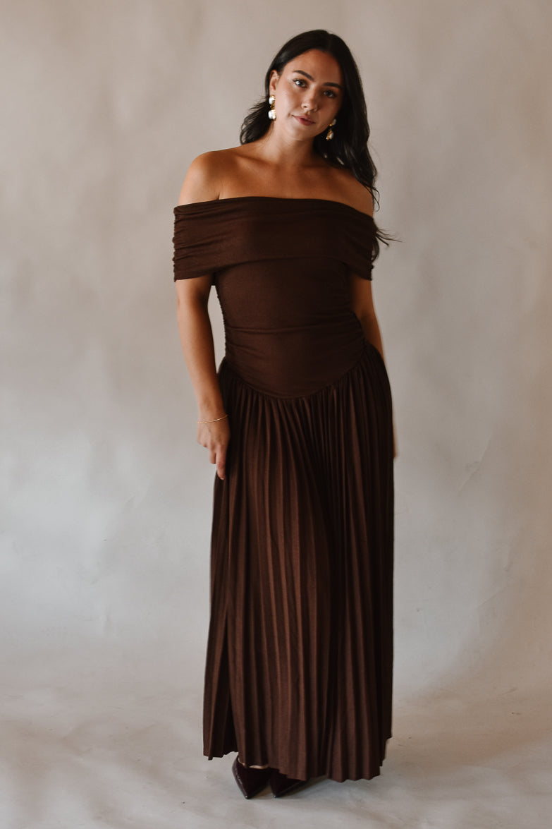 Pia Off the Shoulder Maxi Dress - Chocolate Brown