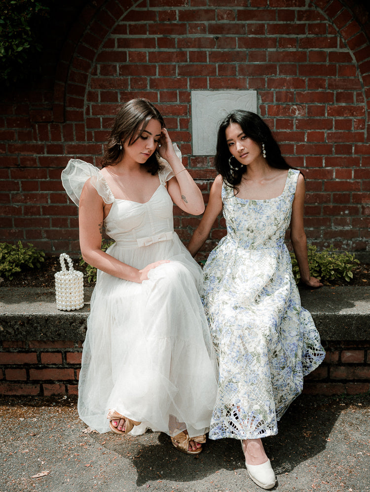 Tremezzo Blue and White Floral Midi Dress