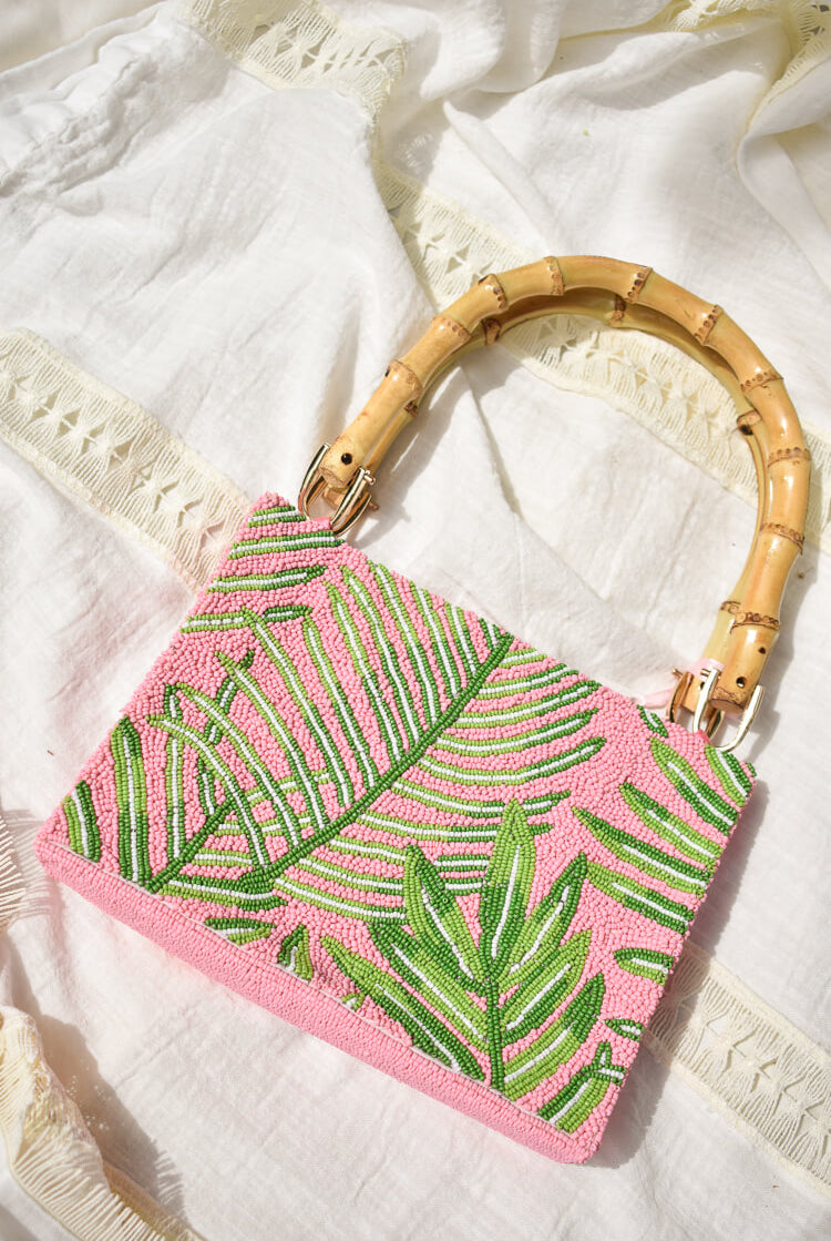 beaded bags, wedding guest bag, beaded tropical bag