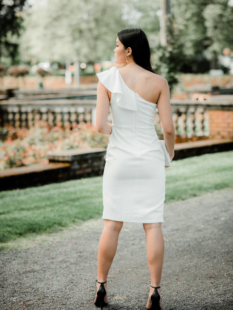 Bella One Shoulder White Midi Dress