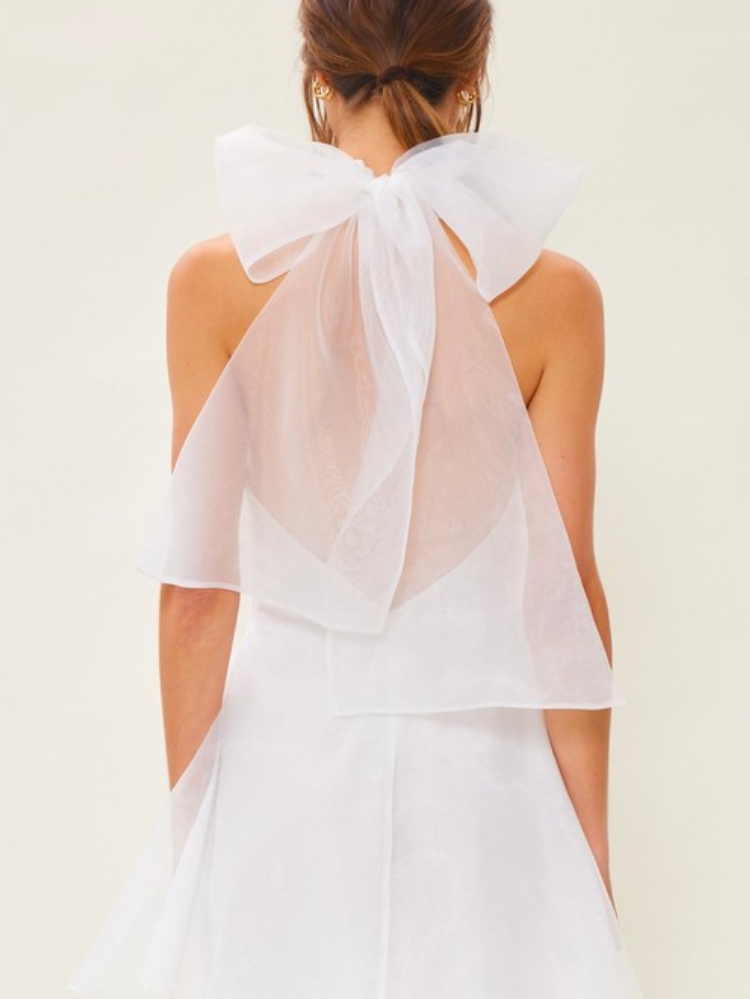 Cece White Bow Back Halter Mini Dress