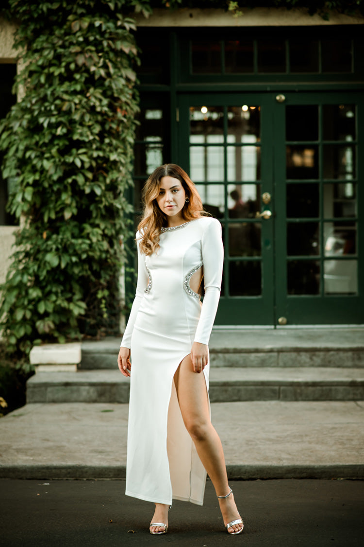 Gigi White Maxi with Rhinestone Trim
