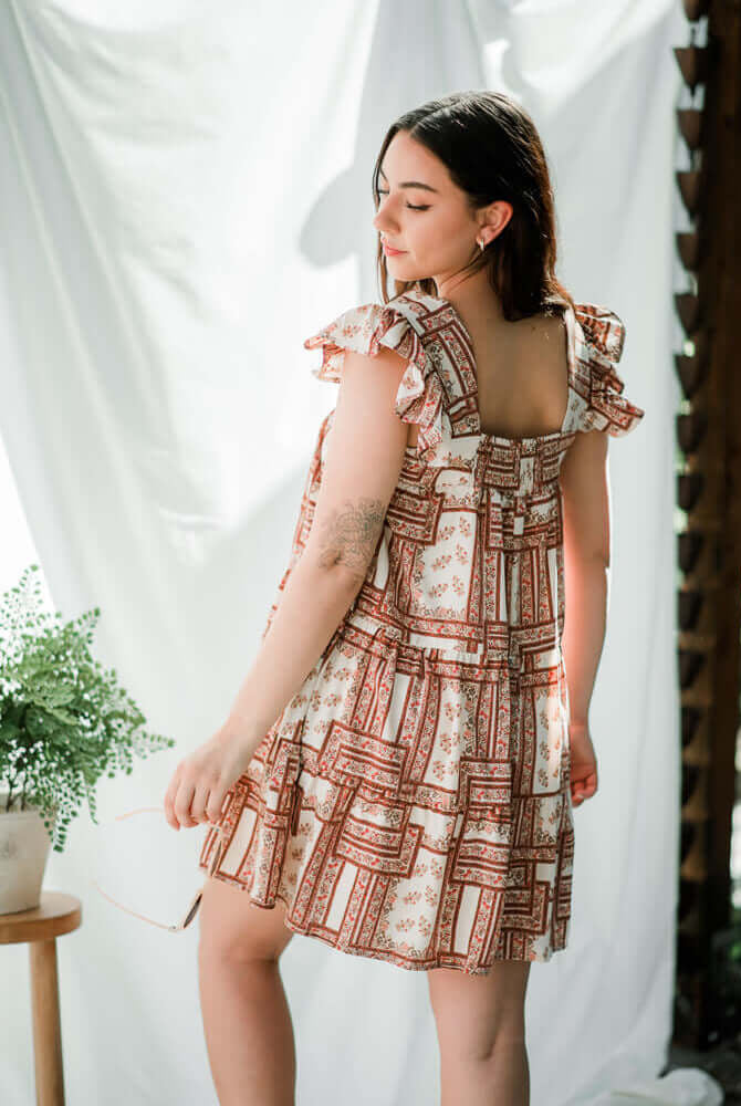 Carmen Botanical Print Square Neck Mini Dress, botanical print dresses, botanical print mini dress