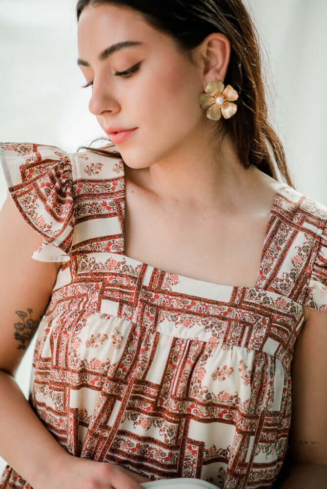 Carmen Botanical Print Square Neck Mini Dress, botanical print dresses, botanical print mini dress