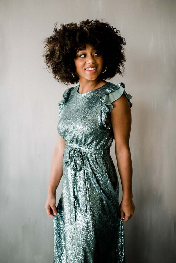 flutter sleeve silver sequin maxi, silver maxi, silver sequin maxi, sequin maxi dress, nye dress, cocktail dress, dress for nye wedding