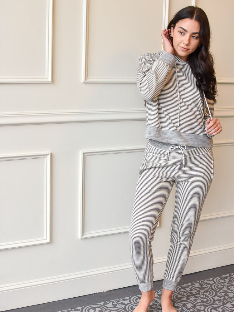 Melbourne Grey and White Striped Jogger Set  - FINAL SALE