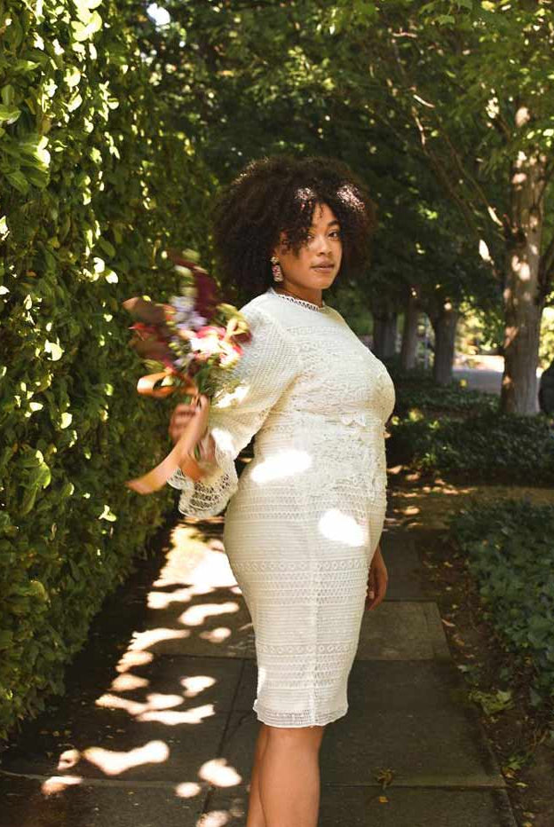 plus size white dress, plus size rehearsal dinner dress, plus size white lace dress, white lace long sleeved dress, plus size bride