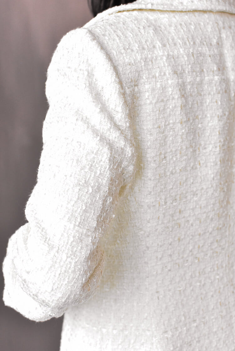 alexa tweed coat sau lee, coat for bride, white tweed coat, cream tweed coat.