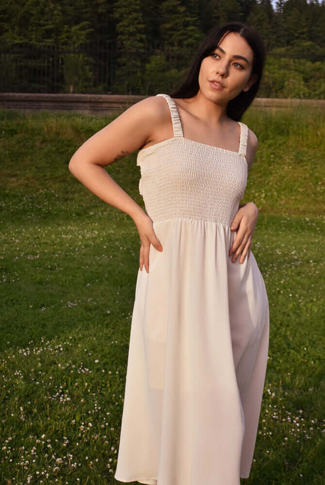 cream cutout dress, cream midi dress, cult gaia cutout dress lookalike, modern bride look