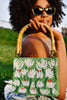beaded leaf bag, beaded green and white floral bag