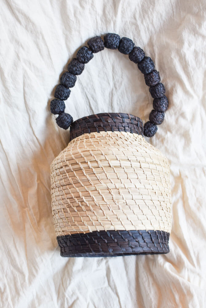kaanas san gil charcoal bag, black and white bucket bag, basket bag, mini basket bag, bucket bag