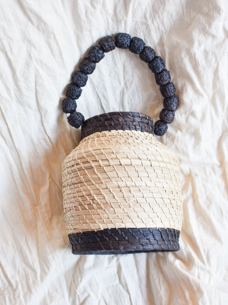 kaanas san gil charcoal bag, black and white bucket bag, basket bag, mini basket bag, bucket bag