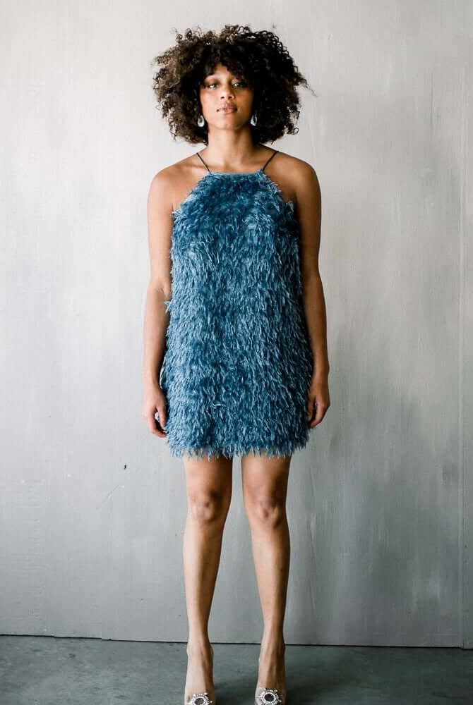 blue fringe mini, blue cocktail dress, blue feather mini dress, feather mini dress, blue feather mini cocktail dress, cult gaia lookalike, feather party dress