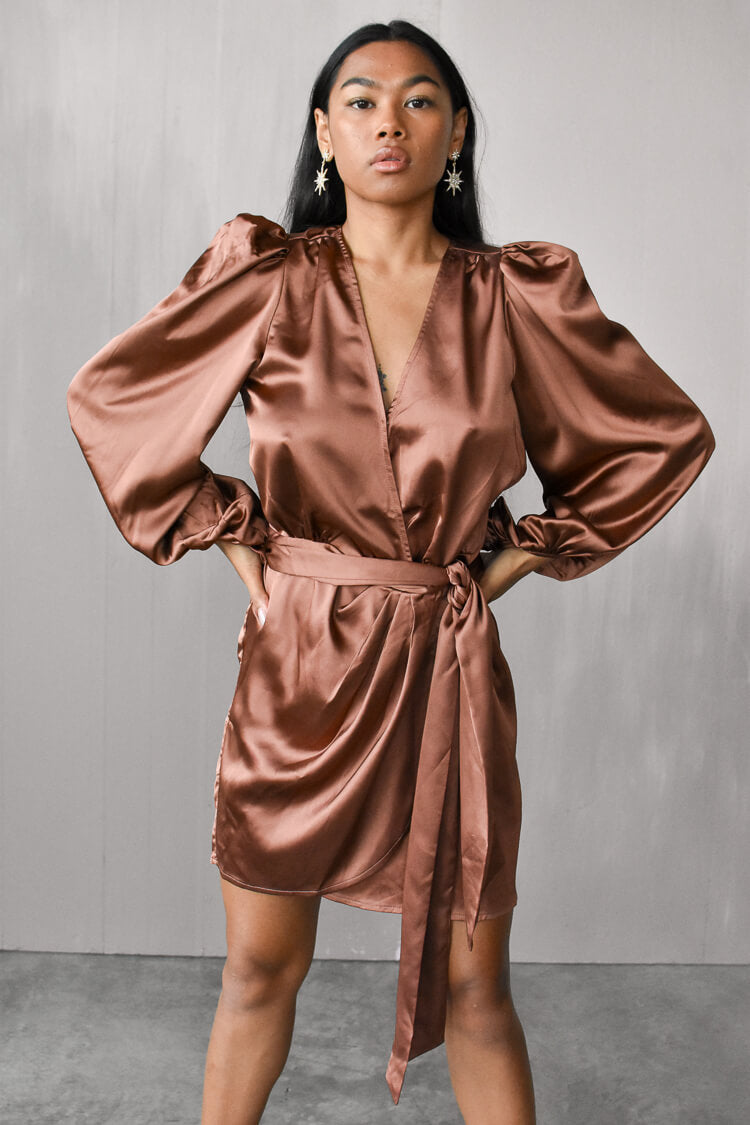 satin dress mini Simple & Elegant dry flat Imported Flora Satin Mini Dress -