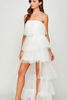 white tulle dress with high low train