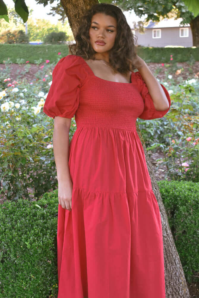 plus size red dress, red dresses for plus size women, plus size puff sleeve dress