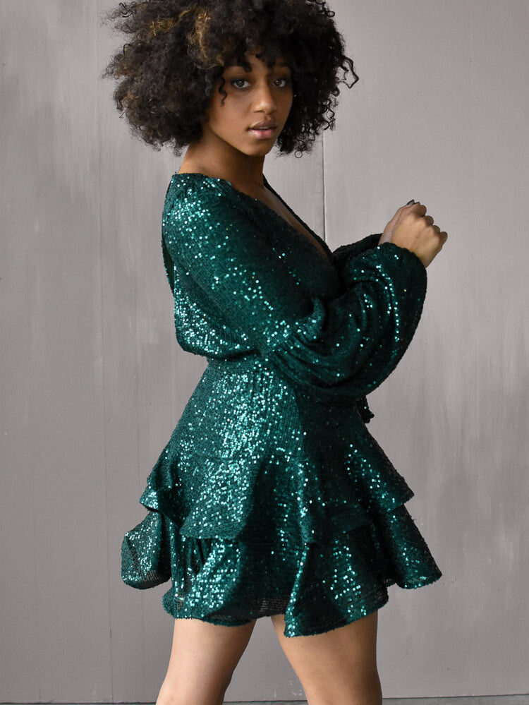 green sequin dress, green sequin mini dress, green sequin skater dress, holiday party dress