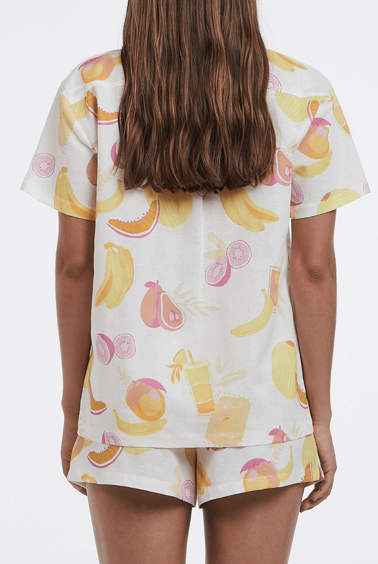 indie tropical fruit print top charlie holiday, fruit set, two piece set, two piece vacation set, shorts set