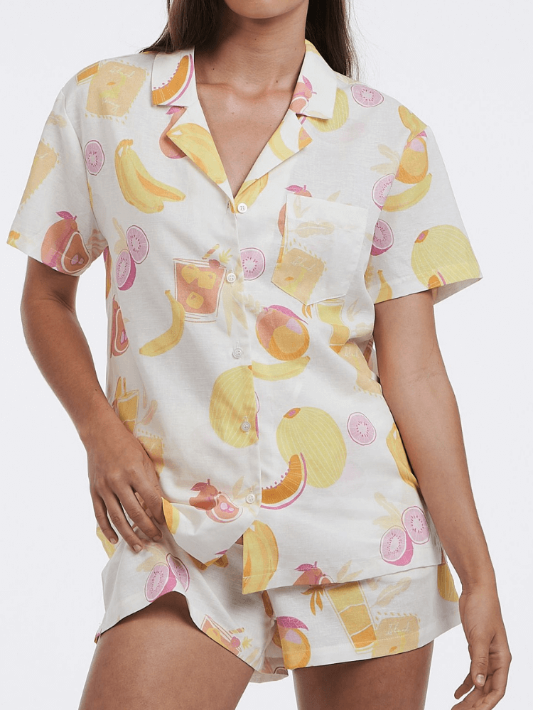 indie tropical fruit print top charlie holiday, fruit set, two piece set, two piece vacation set, shorts set