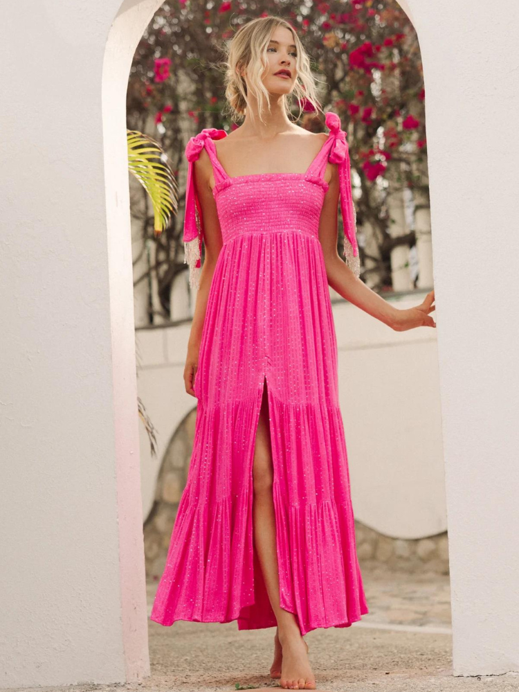 jade long dress saint barth neon pink sundress