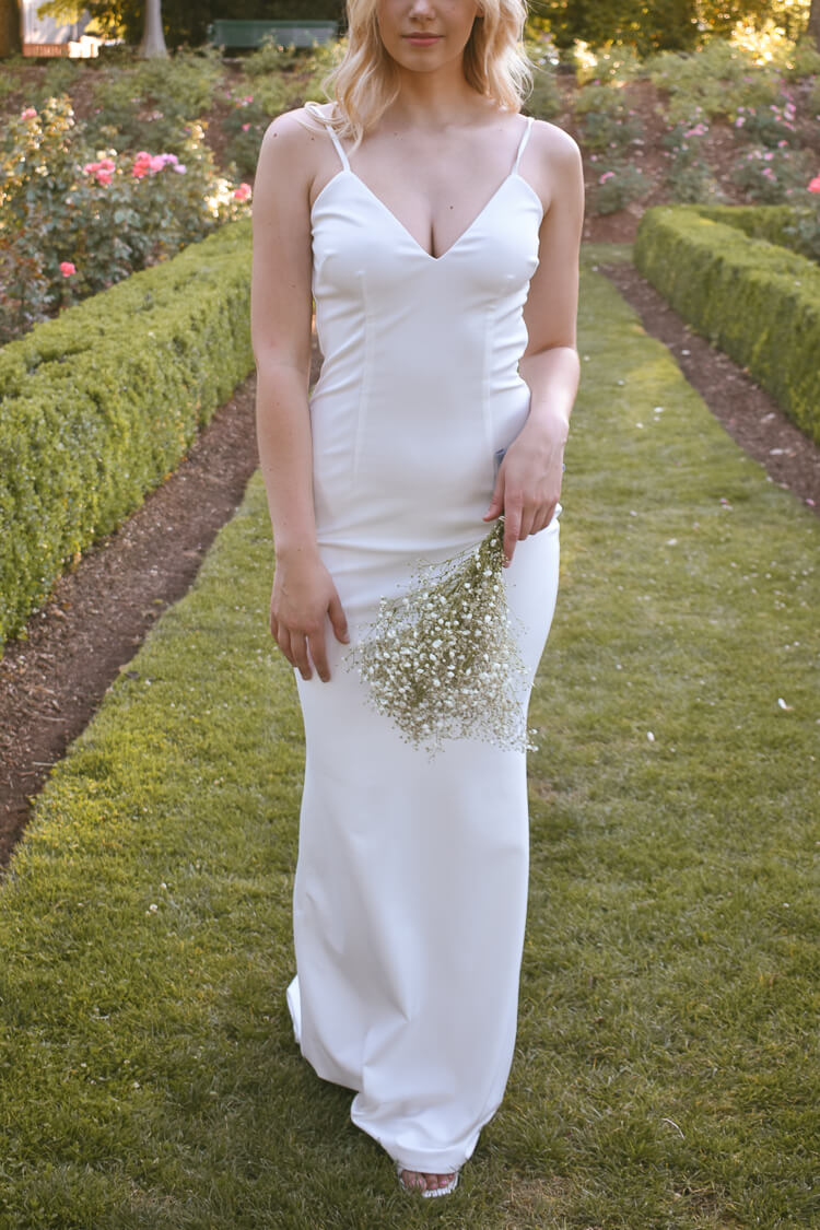 bambi gown katie may, katie may white dress, rehearsal dinner dress, white gown for rehearsal