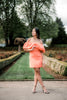 orange mini dress, voluminous sleeves mini dress, mini dress with big sleeves