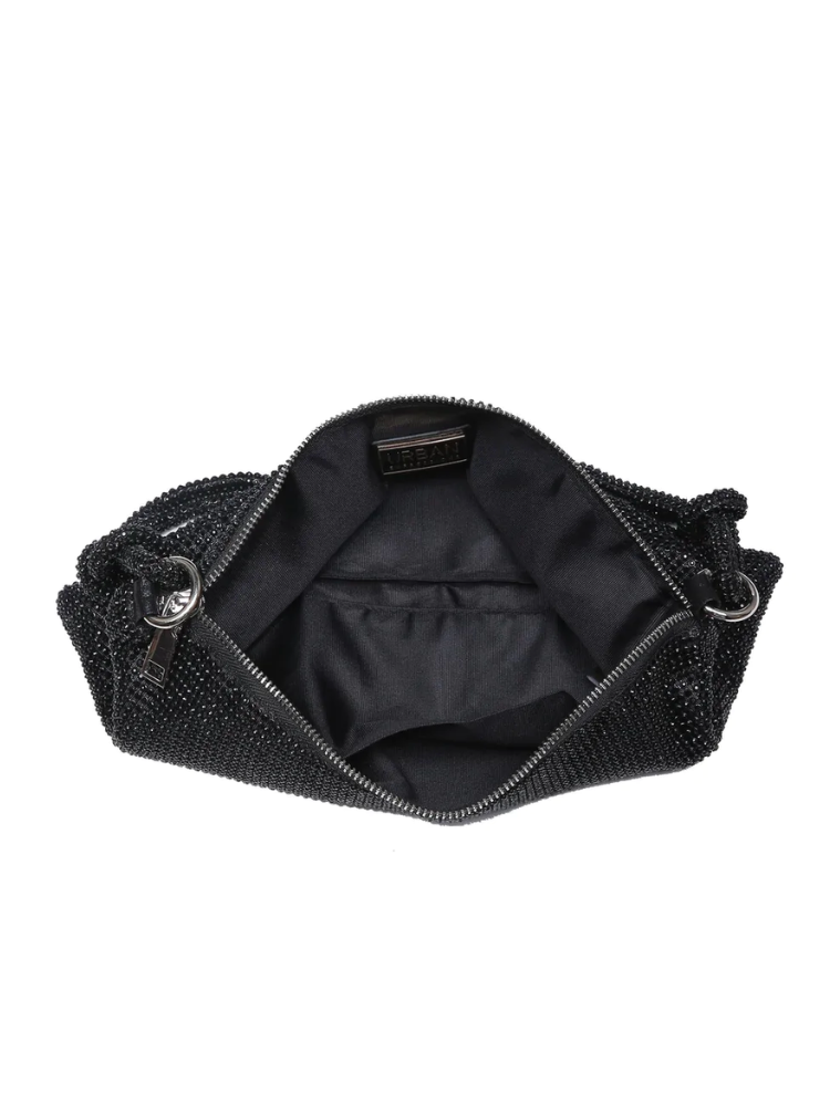 Lulu Mini Rhinestone Slouchy Shoulder Bag - Black