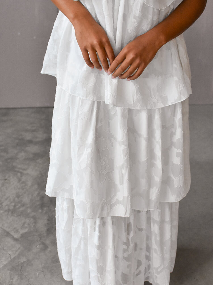 Marie White Tiered Maxi Dress