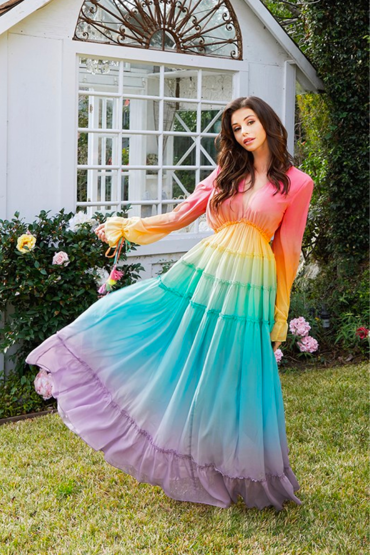 Girls Rainbow Ombre Logo Dress