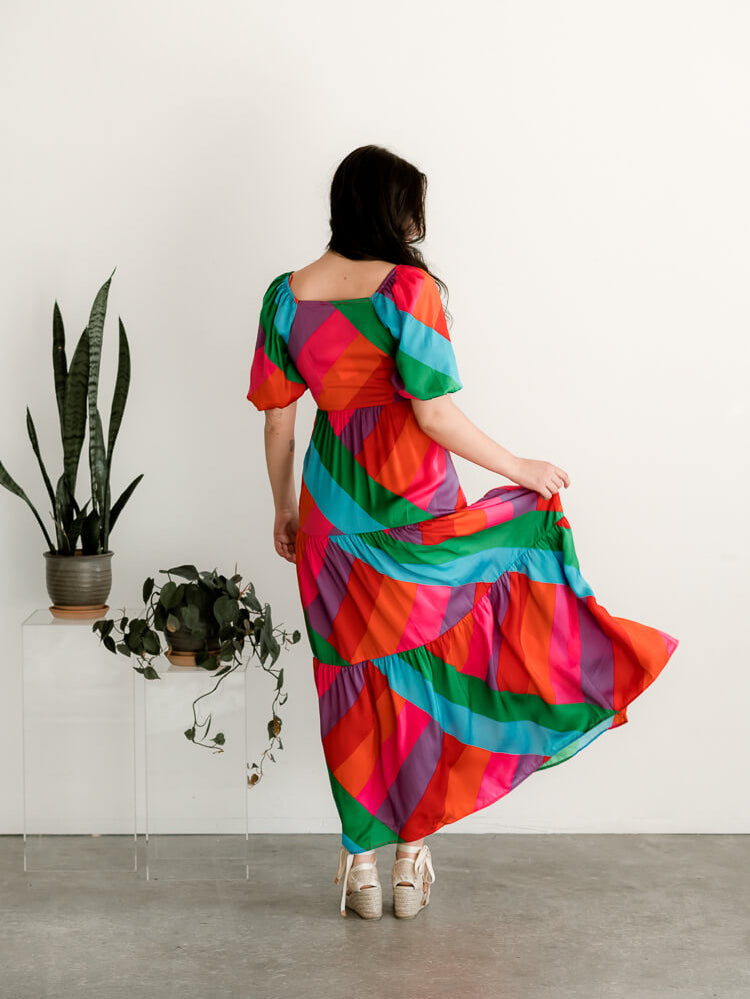 regular and plus size rainbow maxi dress