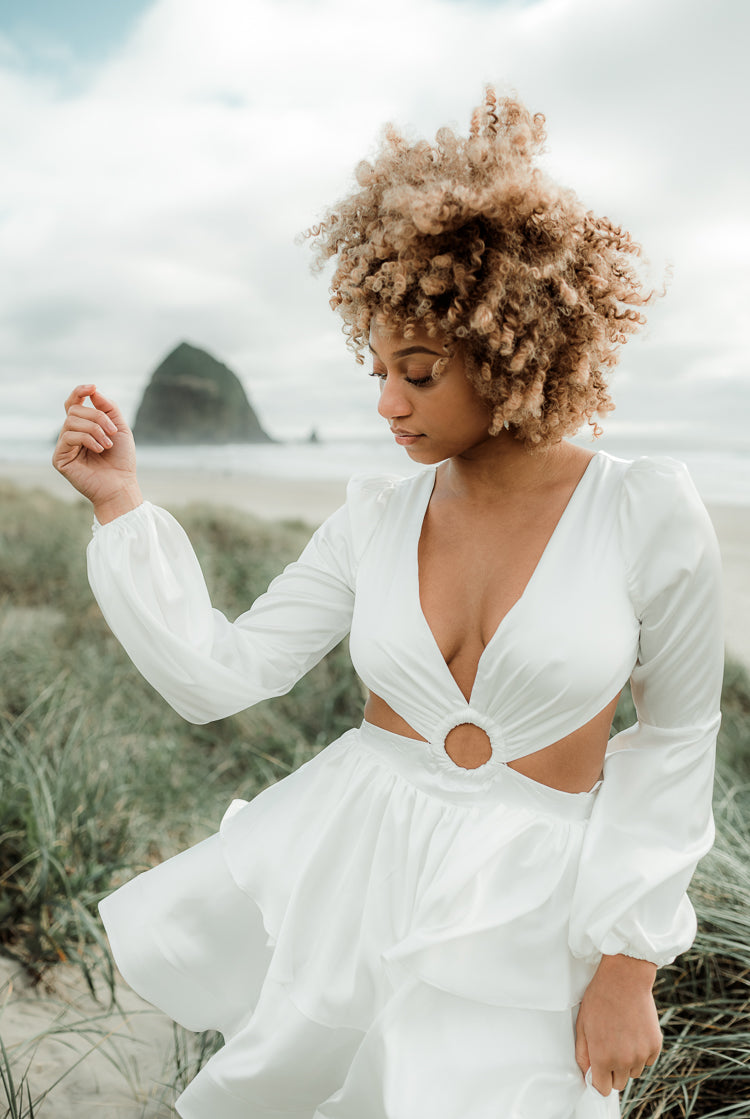 white silky cutout mini dress for honeymoon, honeymoon dresses