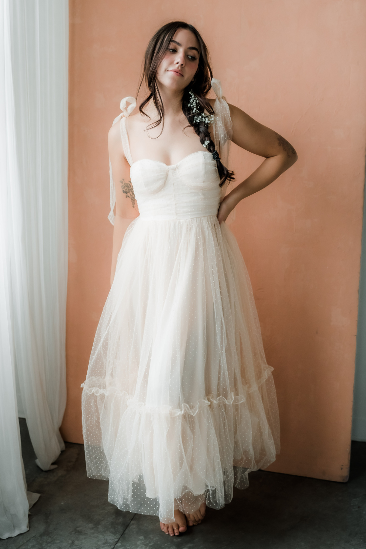 Confête - Swiss Dot Mesh Midi Homecoming Dress