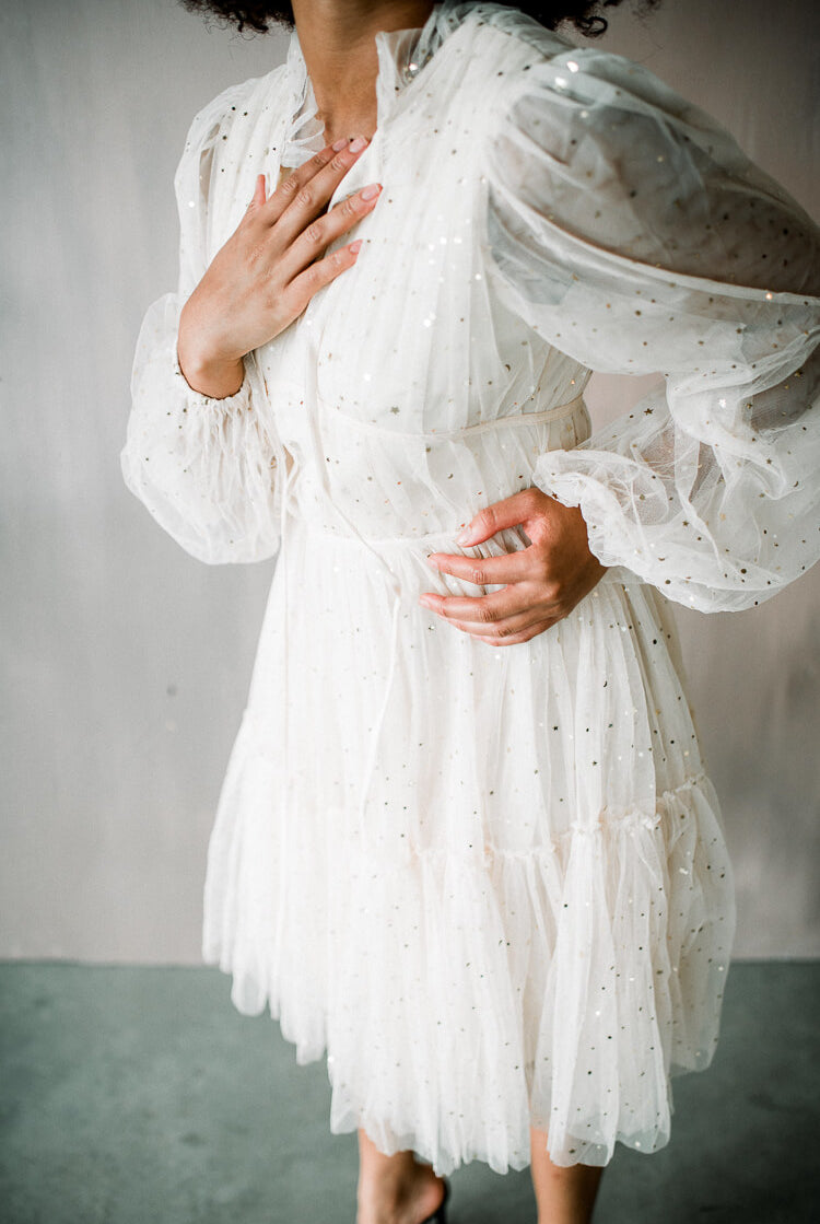 cream tulle dress, cream tulle sparkle dress