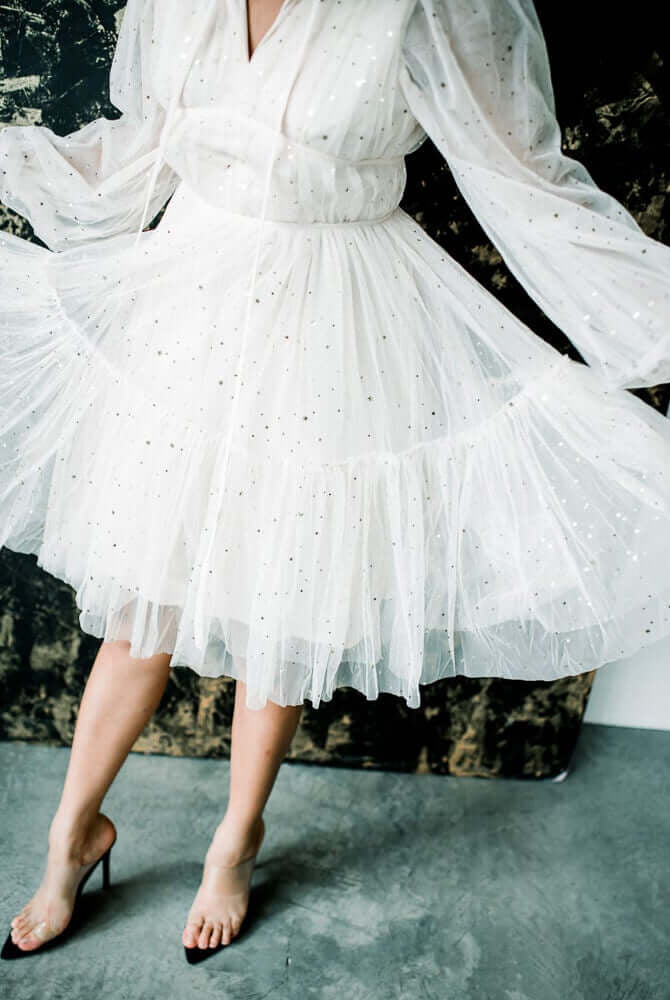 cream tulle dress, cream tulle sparkle dress