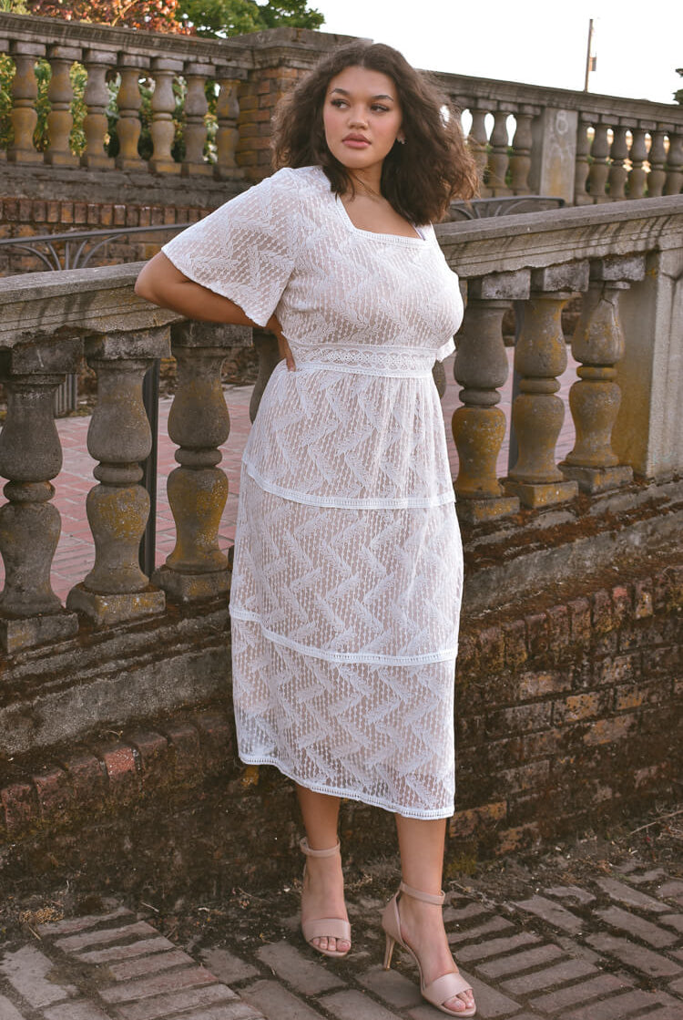 plus size bridal shower dress, plus size lace column dress, plus size lace midi dress