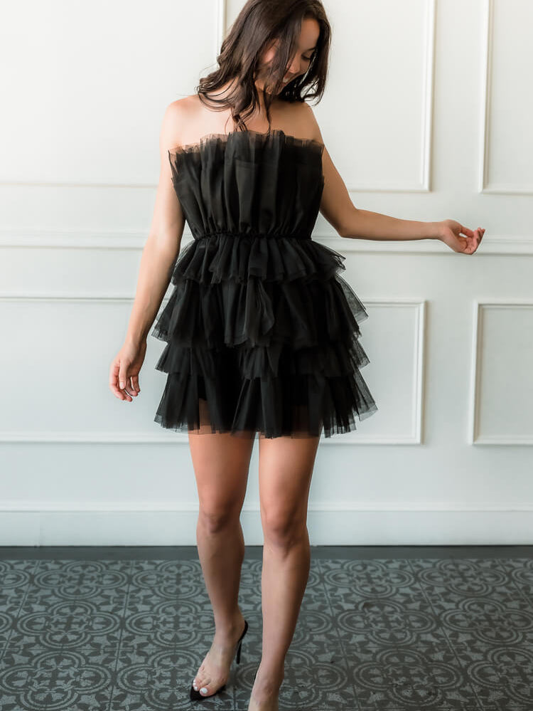 black tulle mini dress