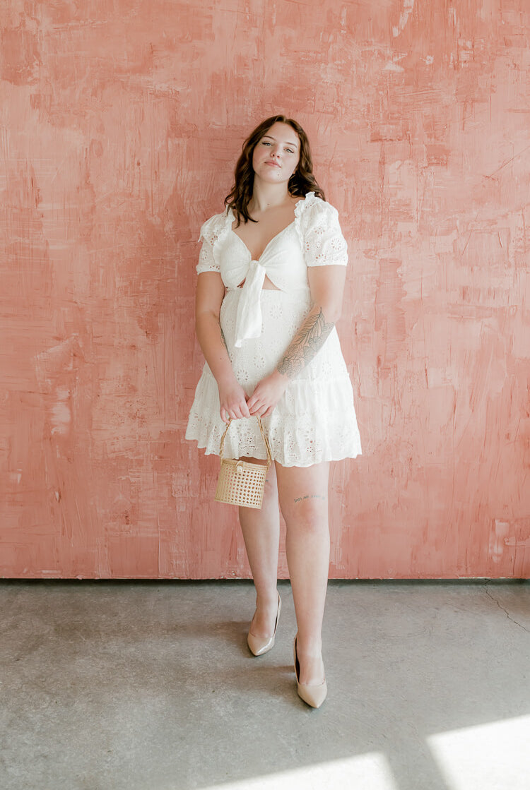 plus size white eyelet mini dress