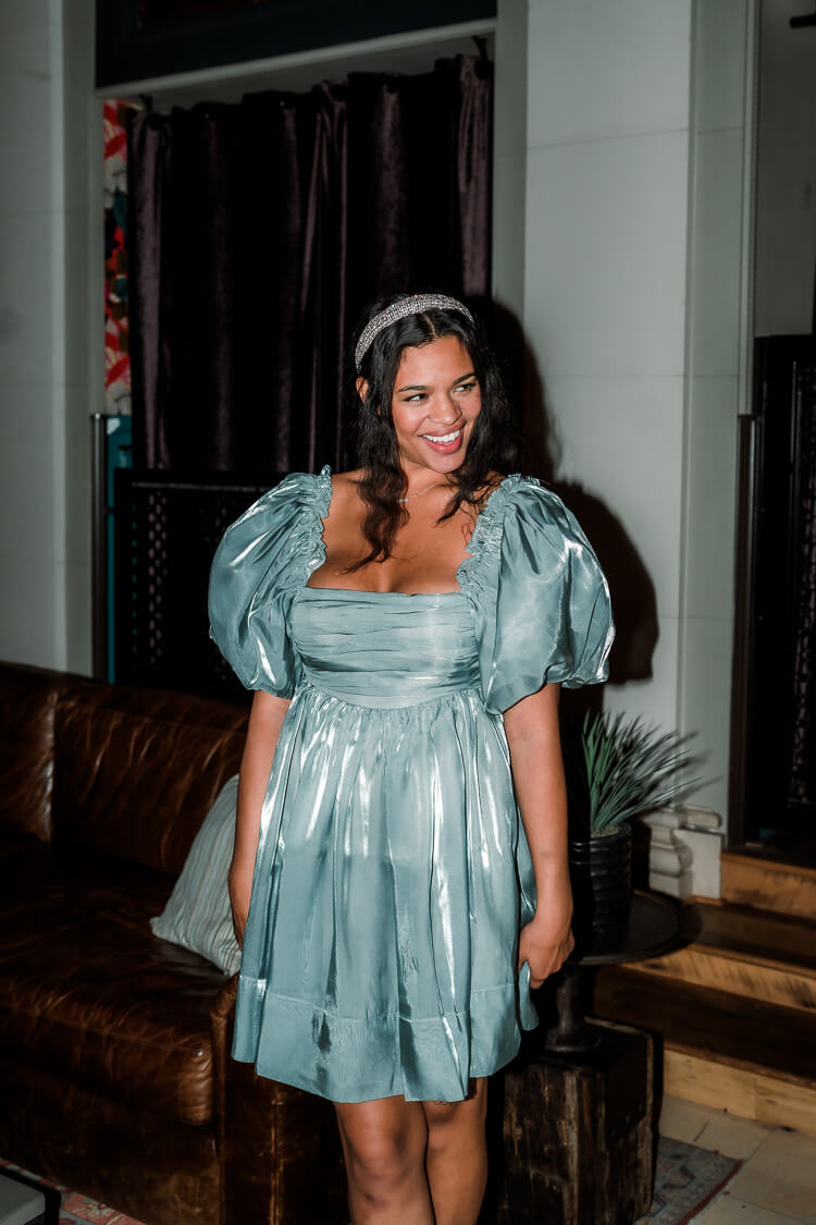 puff sleeve sage dress