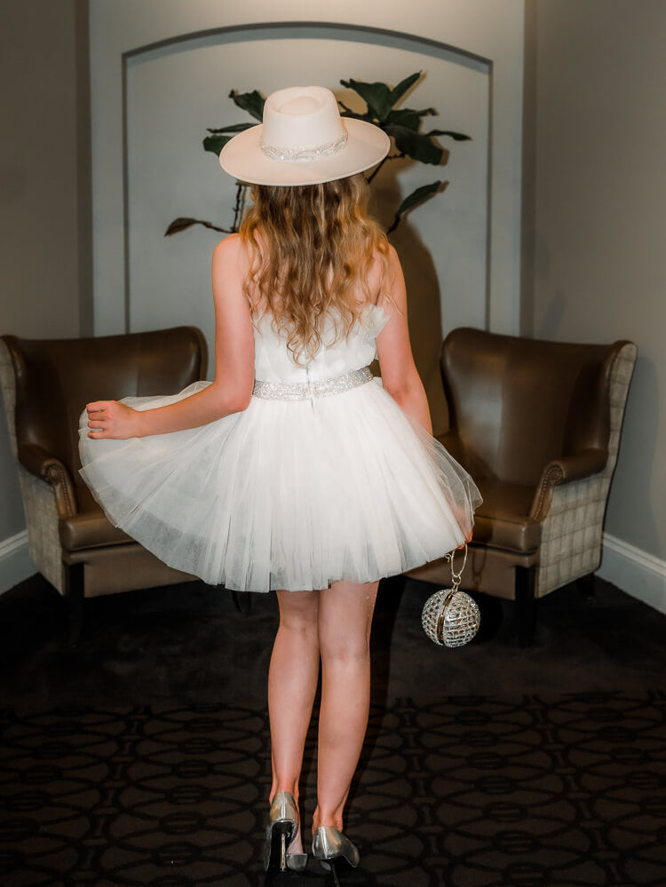 Greyson White Tulle Mini Dress with Rhinestone Belt - FINAL SALE