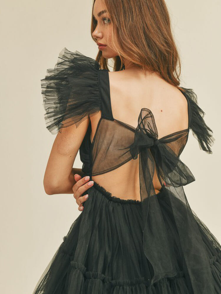 Orielle Tulle Mini Dress - Black